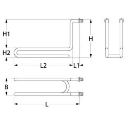 resistencia 1400W 230V espirales 1 L 275mm An 40mm H 210mm L1 15mm L2 260mm H1 165mm H2 45mm CF-Cenedese