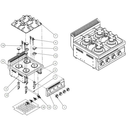 Rejilla Quemador cocina Turhan 6.OCG.101.e TC.6OCG401 TC.6OCG601 543x285mm
