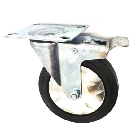 Rueda pivotante con freno total ø 125mm placa de sujeción 85x100mm