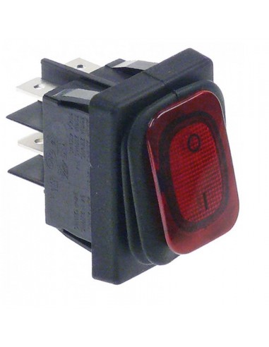 interruptor basculante 30x22mm rojo 2NO 250V 20A Prot. Goma
