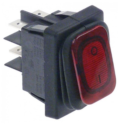 interrupteur basculant 30x22mm rouge 2NO 250V 20A Prot. Caoutchouc