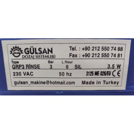 dosificador GÜLSAN GRP3 7 Polimento regulação de frequência até 6L/h 230VAC